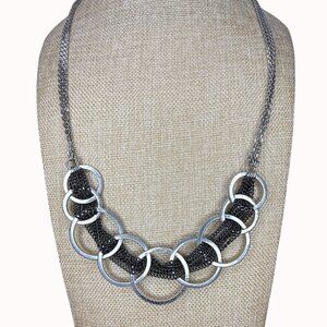 Armani Exchange Womens Silver-Tone Chain Necklace With Interlinked Rings Design